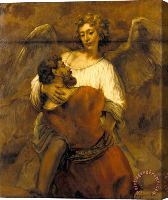 Rembrandt Harmensz van Rijn Jacob Wrestling with The Angel Stretched Canvas Painting / Canvas Art