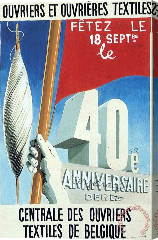 rene magritte Project of Poster The Center of Textile Workers in Belgium Celebration on 18th September 1938 Stretched Canvas Print / Canvas Art