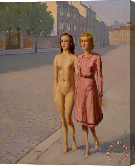 rene magritte Untitled (two Girls Walking Along a Street) Stretched Canvas Painting / Canvas Art