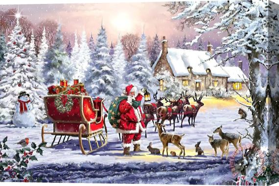 Richard Macneil Santa And Animals Stretched Canvas Painting / Canvas Art