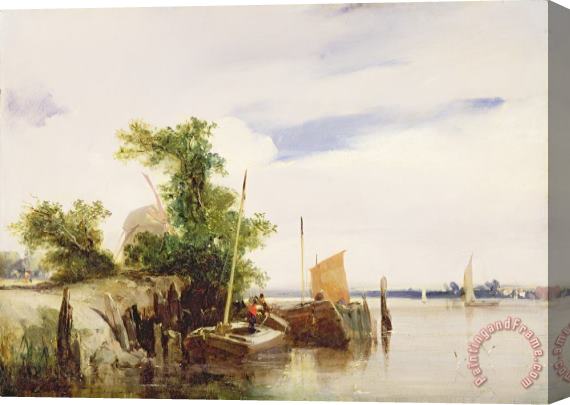 Richard Parkes Bonington Barges on a River Stretched Canvas Print / Canvas Art