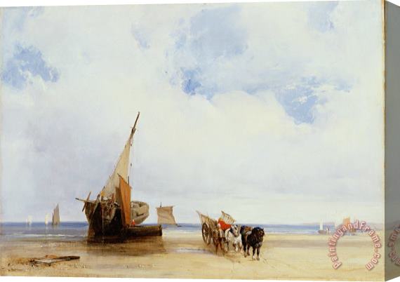 Richard Parkes Bonington Beached Vessels and a Wagon near Trouville Stretched Canvas Painting / Canvas Art
