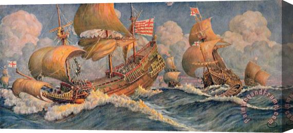 Robert Morton Nance Merchant Ships Of 1640 Stretched Canvas Print / Canvas Art
