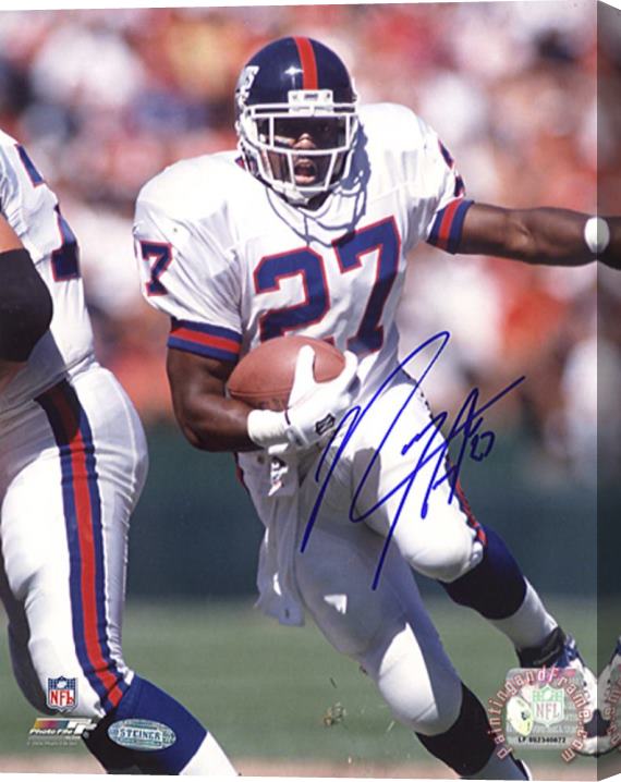 Rodney White Rodney Hampton Giants Rushing White Jersey Autographed Photo Hand Signed Collectable Stretched Canvas Print / Canvas Art