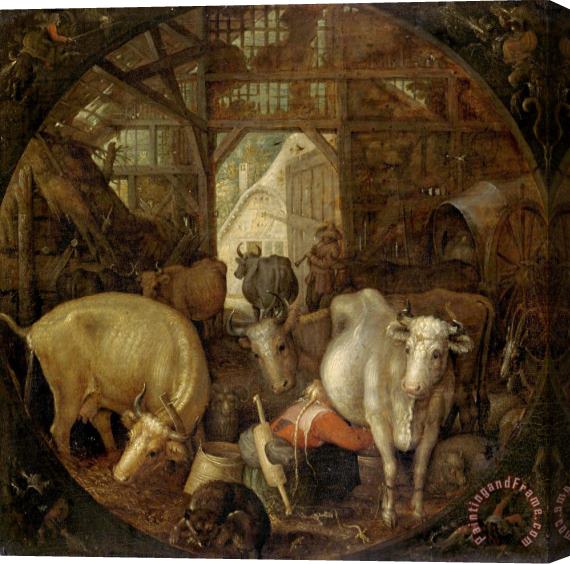 Roelant Savery Cows in a Stable; Witches in The Four Corners Stretched Canvas Print / Canvas Art