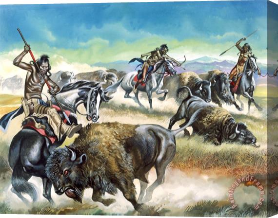 Ron Embleton Native American Indians killing American Bison Stretched Canvas Painting / Canvas Art