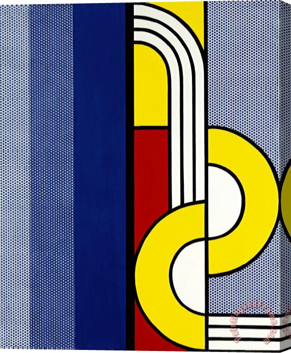 Roy Lichtenstein Modern Painting with Yellow Interweave Stretched Canvas Print / Canvas Art