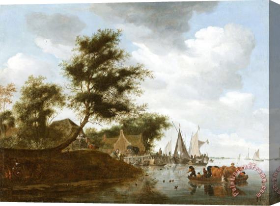 Salomon van Ruysdael River Landscape with Ferry 2 Stretched Canvas Print / Canvas Art
