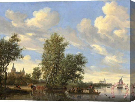 Salomon van Ruysdael River Landscape with Ferry Stretched Canvas Print / Canvas Art