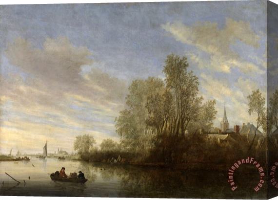Salomon van Ruysdael River View Near Deventer Stretched Canvas Print / Canvas Art