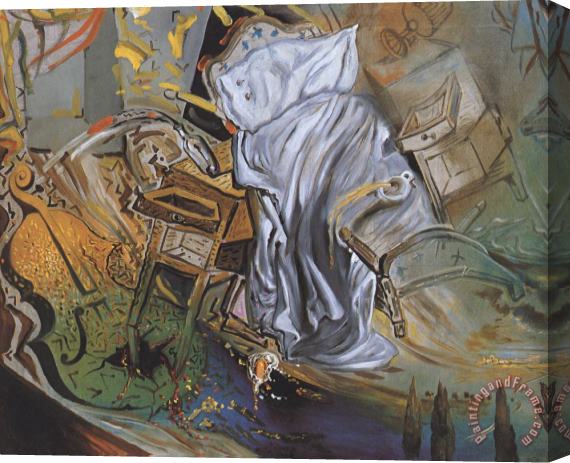 Salvador Dali Bed And Two Bedside Tables Ferociously Attacking a Cello Final Stage Stretched Canvas Print / Canvas Art
