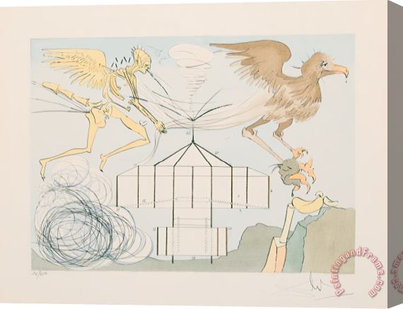 Salvador Dali L'aeroplane, From Hommage a Leonardo Da Vinci Stretched Canvas Print / Canvas Art