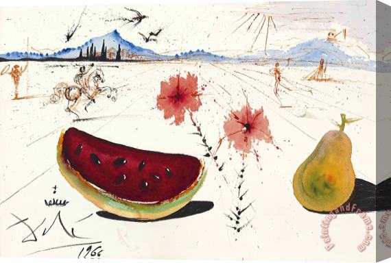 Salvador Dali Sans Titre (fleurs, Pasteque Et Poire Dans Un Paysage Ampurdanais), 1966 Stretched Canvas Painting / Canvas Art
