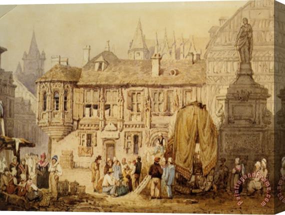 Samuel Prout A View of La Place De La Pucelle Rouen Stretched Canvas Painting / Canvas Art