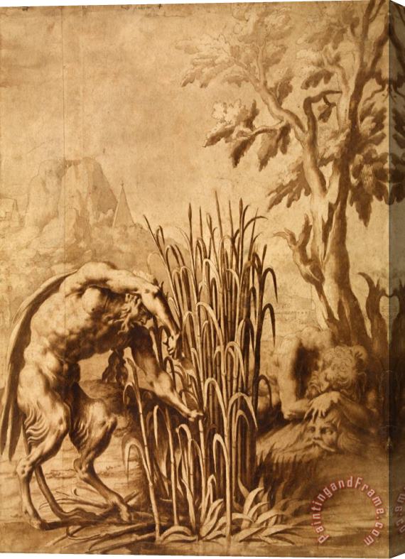 School of Fontainebleau Unknown maker Pan Cuts The Reed Into Which The Nymph Syrinx Has Turned Stretched Canvas Print / Canvas Art