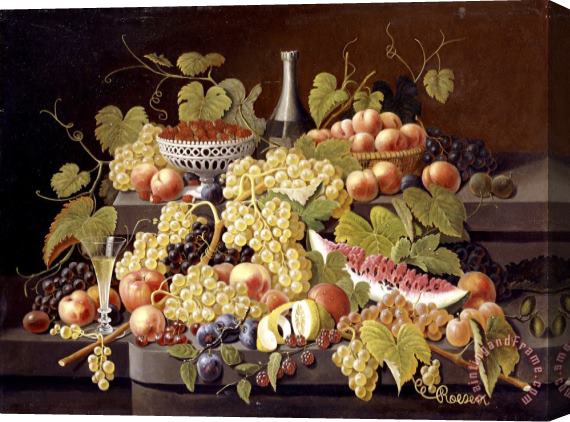 Severin Roesen Still Life with Fruit And Champagne Stretched Canvas Painting / Canvas Art