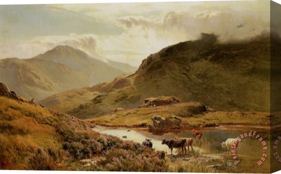 Sidney Richard Percy Cattle in a Highland Landscape Stretched Canvas Painting / Canvas Art