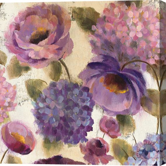 Silvia Vassileva Blue And Purple Flower Song III Stretched Canvas Print / Canvas Art