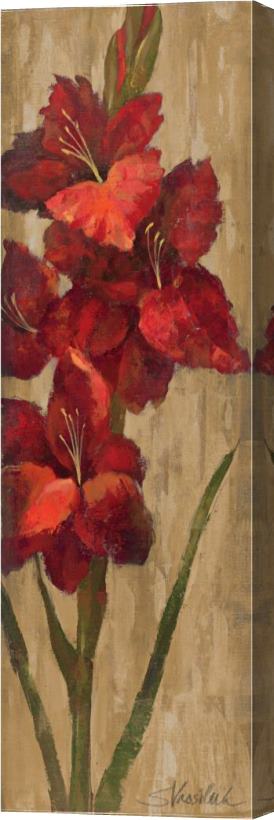 Silvia Vassileva Vivid Red Gladiola on Gold Stretched Canvas Painting / Canvas Art