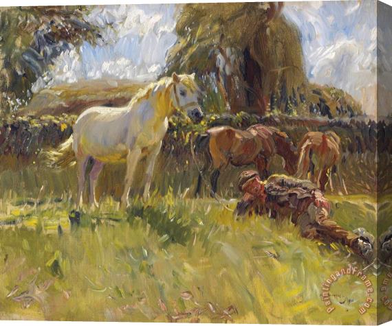 Sir Alfred James Munnings Shrimp And The Old Grey Mare on The Ringland Hills Stretched Canvas Print / Canvas Art