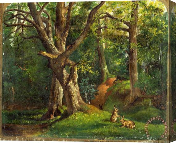 Sir Hubert von Herkomer Woodland Scene with Rabbits Stretched Canvas Painting / Canvas Art