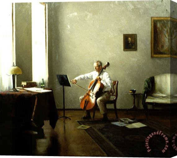 Steven J Levin Man Playing a Cello Stretched Canvas Print / Canvas Art
