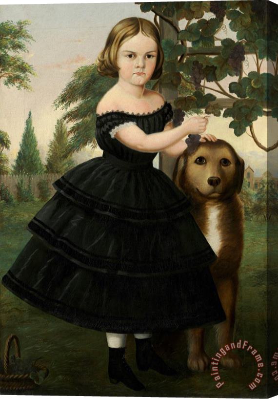 Susan Catherine Waters Portrait of a Girl And Her Dog in a Grape Arbor Stretched Canvas Print / Canvas Art