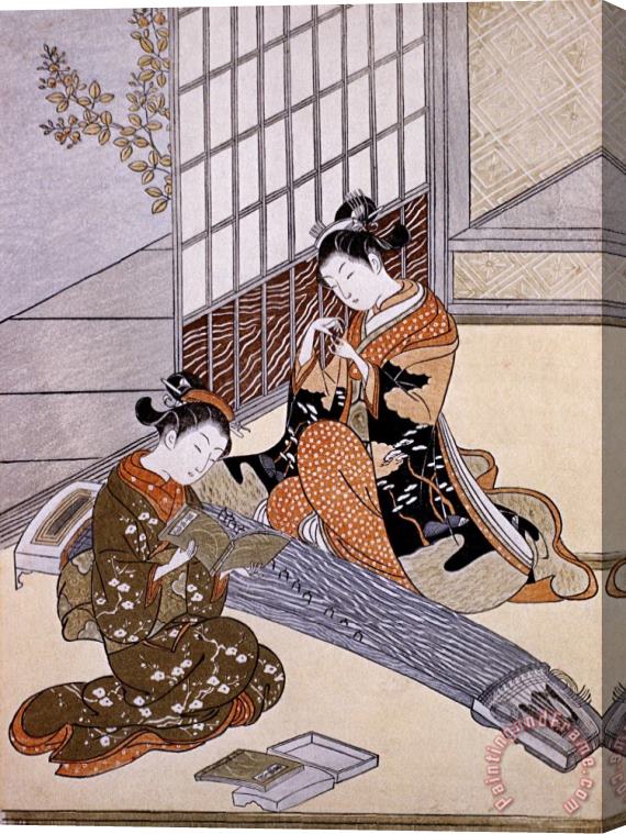 Suzuki Harunobu Playing The Koto Stretched Canvas Print / Canvas Art