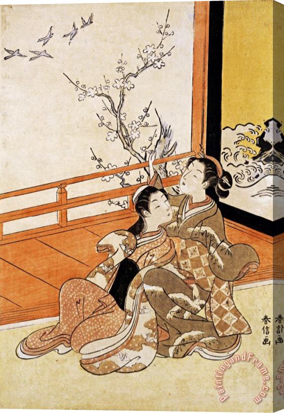 Suzuki Harunobu Two Women Seated by a Verandah Stretched Canvas Print / Canvas Art