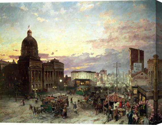 Theodor Groll Washington Street Indianapolis at Dusk Stretched Canvas Painting / Canvas Art