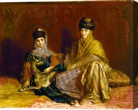 Theodore Chasseriau Woman And Little Girl of Constantine with a Gazelle Stretched Canvas Painting / Canvas Art