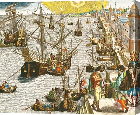 Theodore de Bry Departure From Lisbon For Brazil Stretched Canvas Painting / Canvas Art