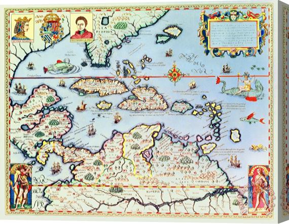 Theodore de Bry Map of the Caribbean islands and the American state of Florida Stretched Canvas Painting / Canvas Art