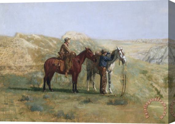 Thomas Eakins Detail of Cowboys in The Badlands Stretched Canvas Print / Canvas Art