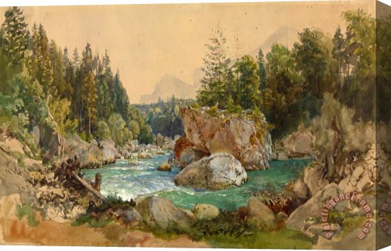 Thomas Ender Wooded River Landscape in The Alps Stretched Canvas Painting / Canvas Art