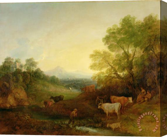 Thomas Gainsborough A Landscape with Cattle and Figures by a Stream and a Distant Bridge Stretched Canvas Painting / Canvas Art