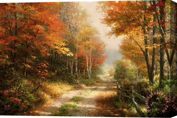 Thomas Kinkade A Walk Down Autumn Lane Stretched Canvas Painting / Canvas Art
