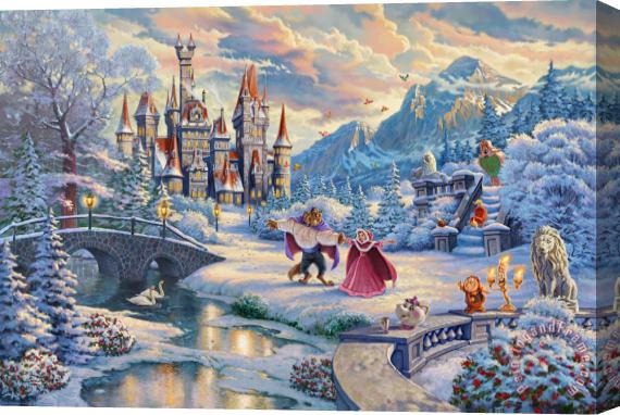 Thomas Kinkade Beauty And The Beast鈥檚 Winter Enchantment Stretched Canvas Print / Canvas Art