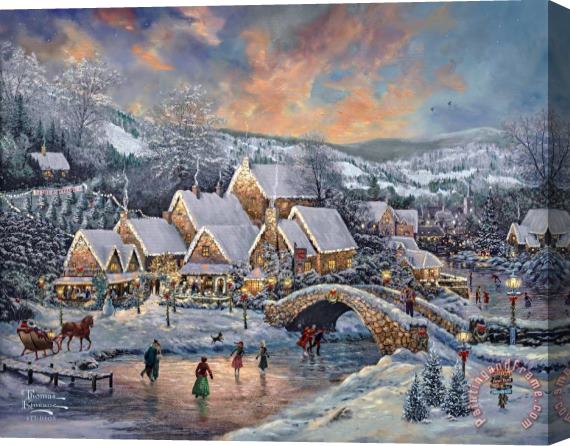 Thomas Kinkade Christmas at Lamplight Village Stretched Canvas Painting / Canvas Art
