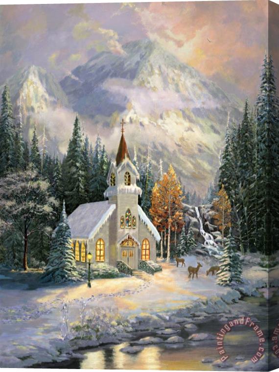 Thomas Kinkade Deer Creek Chapel Stretched Canvas Painting / Canvas Art