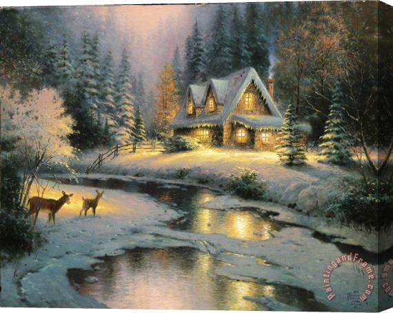 Thomas Kinkade Deer Creek Cottage Stretched Canvas Print / Canvas Art