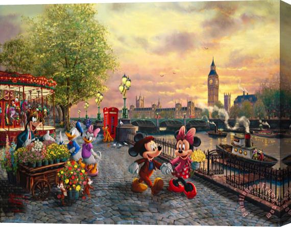 Thomas Kinkade Disney Mickey And Minnie in London Stretched Canvas Print / Canvas Art
