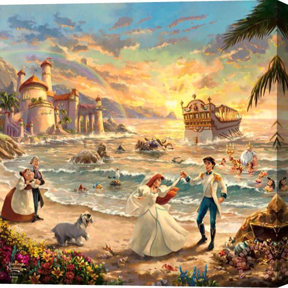 Thomas Kinkade Disney The Little Mermaid Celebration of Love Stretched Canvas Painting / Canvas Art
