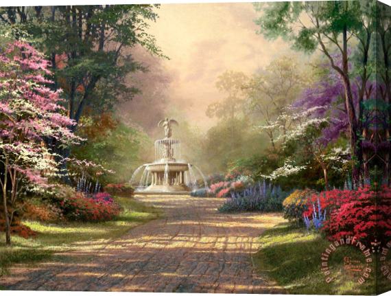Thomas Kinkade Fountain of Blessings Stretched Canvas Painting / Canvas Art