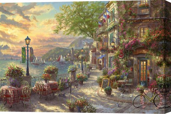Thomas Kinkade French Riviera Cafe Stretched Canvas Painting / Canvas Art