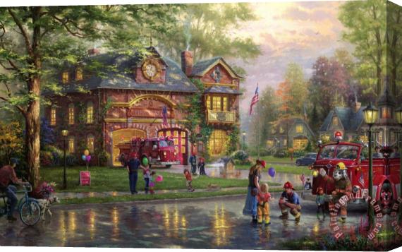 Thomas Kinkade Hometown Firehouse Stretched Canvas Print / Canvas Art