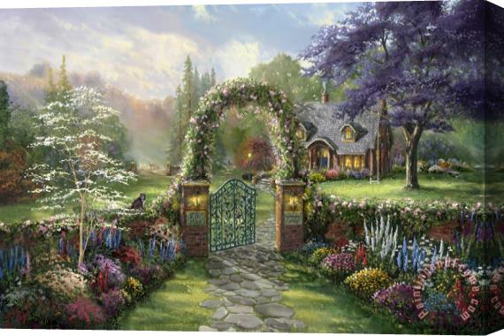 Thomas Kinkade Hummingbirds Are Small Angels of Fleeting Joy Stretched Canvas Painting / Canvas Art