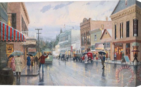 Thomas Kinkade Main Street Trolley Stretched Canvas Print / Canvas Art