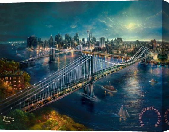 Thomas Kinkade Moonlight Over Manhattan Stretched Canvas Painting / Canvas Art