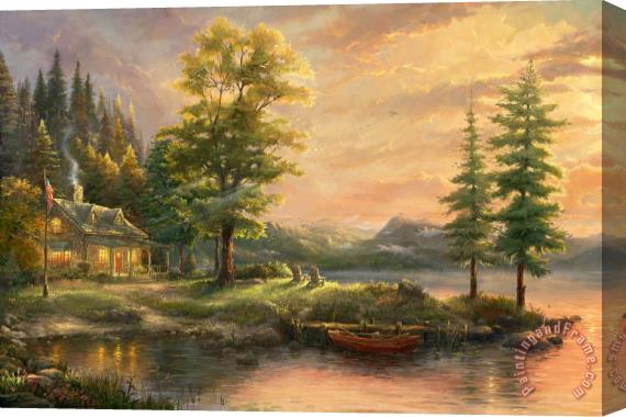 Thomas Kinkade Morning Light Lake Stretched Canvas Print / Canvas Art